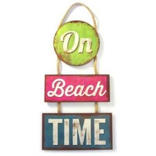 "On Beach Time" Wooden Beach Themed Decorative Hanging Sign - 30-061