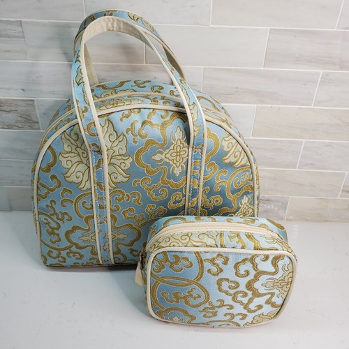 2 Cosmetic Travel Cases Makeup Carry Bags Light Blue Vanity Matching Set VTG - Picture 11 of 24