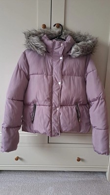 Ladies or Teenage Lilac Red Herring Padded Jacket fur hood Size 12  worn twice