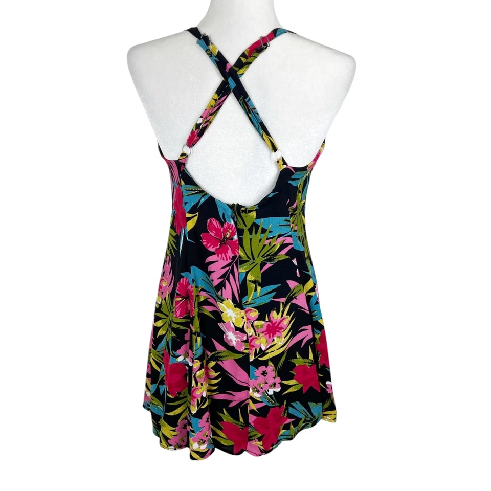 Lucy Love Rachel Slip Dress Women Medium Black Floral Sleeveless Tropical Mini - Image 3 of 4