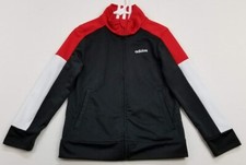 Adidas Track Jacket Boy's 5 Black Red White Full Zipper Mock Neck Long Sleeves