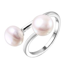 925 STERLING SILVER RING LADIES DOUBLE OPEN PEARL / SZ 5 TO 9 AVAILABLE