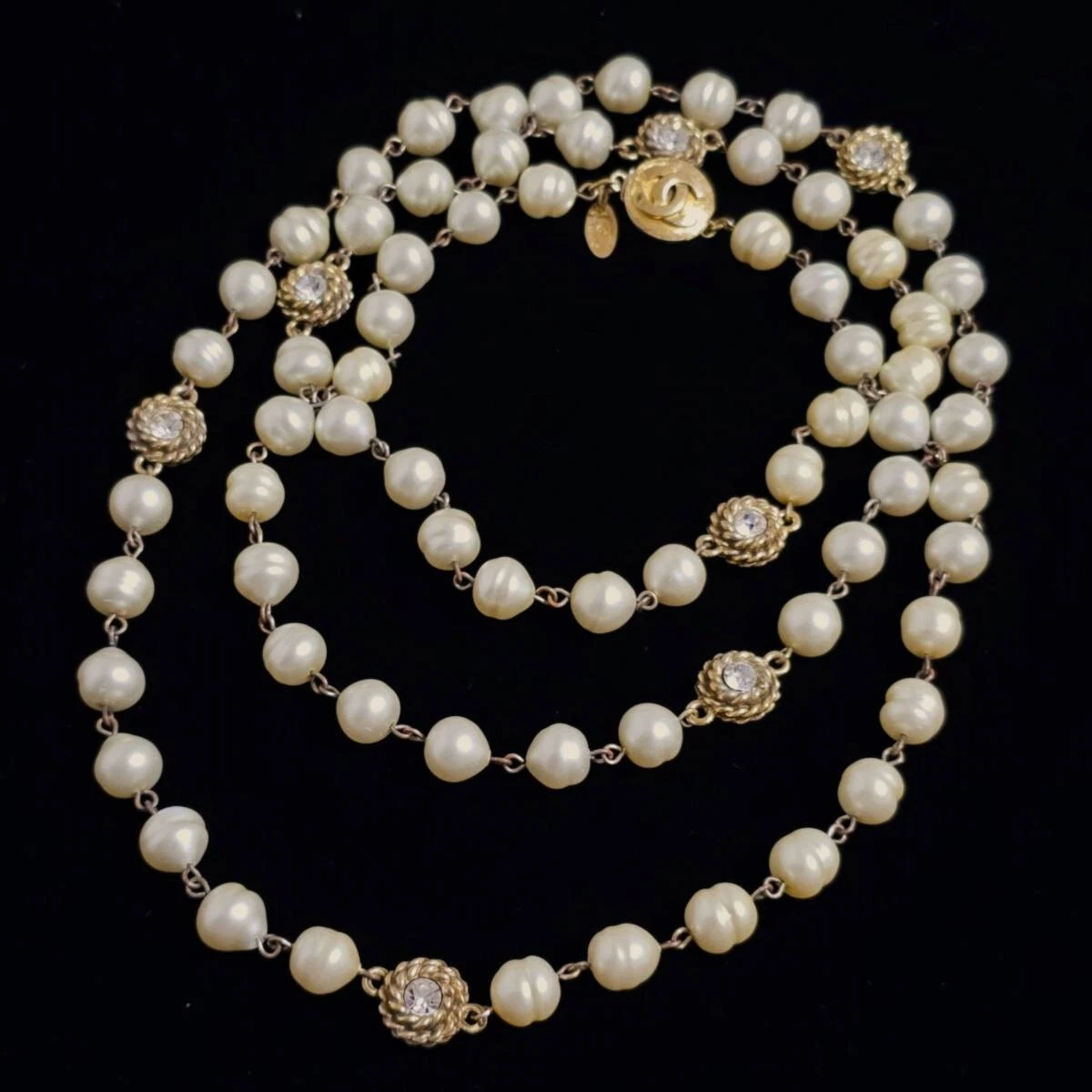CHANEL Necklace choker Coco Mark Pendant Pearl made in France