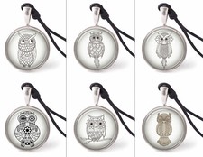 Set of Cute Owl Necklace Pendants Pewter Silver Jewelry JNP