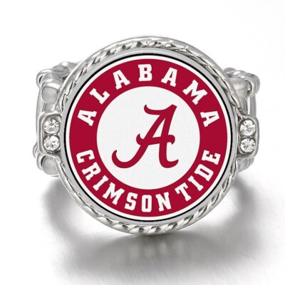 Alabama Crimson Tide Silver Women's Crystal Accent Football Ring D12