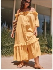 Anthropologie Dress S Yellow Maxi Beachy Ruffle Tiered Cottagecore Gauze