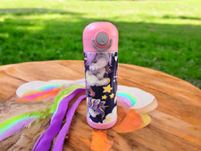 12oz Kids Insulated Stainless Steel Tumbler, Colorful Unicorns, Pink Lid