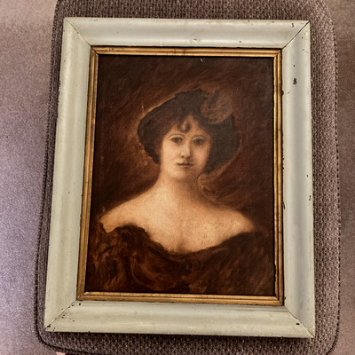 Gerahmtes antikes Portrait Frau Öl auf Leinwand Gemälde