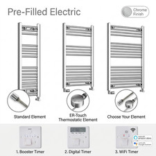 Chrome Pre-Filled Electric Heated Towel Rail Radiator Bathroom 200-500mm Wide