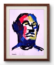 Aleph Original Art Face 9 14x11 Modern Abstract Face Expressionism Acrylic Paper