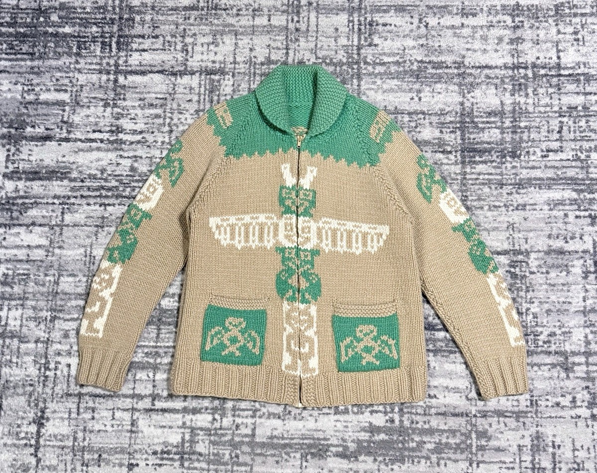 Vintage 1950s Totem Pole Cowichan Siwash Wool Sweater Jacket Hand 