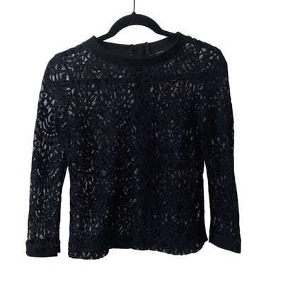 BANANA REPUBLIC Top Size XS Sheer Crochet Lace Long Sleeve Button Back Blouse