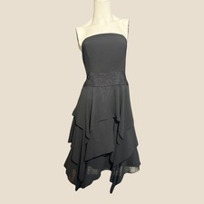 Liz Claiborne Black Strapless Tiered Handkerchief Hem Lace Waist Dress 6