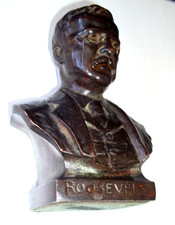 President Roosevelt bust bronze finish copper 6.75 h. vintage