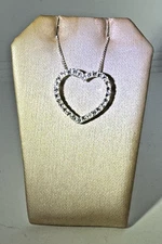 Vintage NOS Open Heart CZ Slide Pendant Necklace 18" Box Chain
