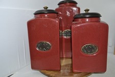 PIER 1 Import Rustic Brick Red 3 Ceramic Canister Jars Set