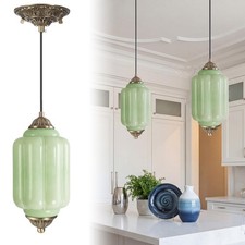 Vintage Green Milk Glass Pendant Light - 2 Pcs Retro Brass Ceiling Fixture
