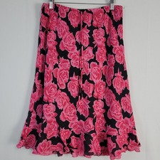 Vintage Floral Ruffle Hem Pull On Skirt sz L Pink Black Y2K Whimsigoth 90s USA