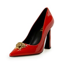 Versace Women's Gold Medusa Red Patent Leather High Heel Pump Shoes US 7 IT 37