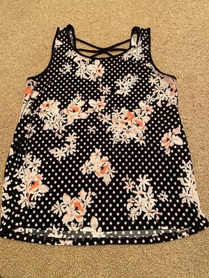 Lavish Size small Floral Polka Dot Scoop Neck Criss Cross Back Tank 