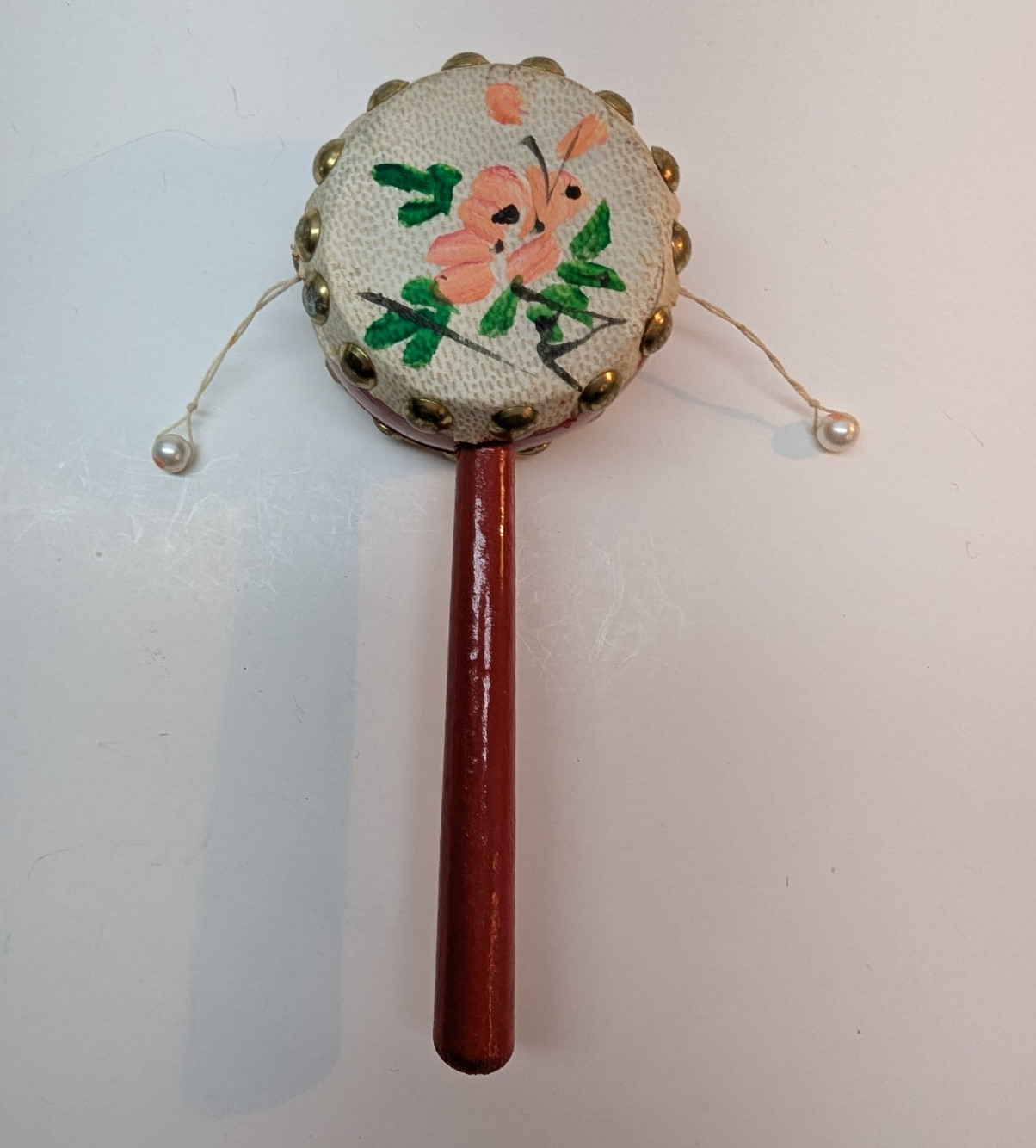 Vintage 80's Den-Den Daiko Japanese Spin Drum Toy Karate Kid Hand Instrument