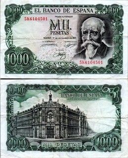 Spain 1000 Pesetas 1971 Banknote Jose Echegaray European Money Grade VF A24/6
