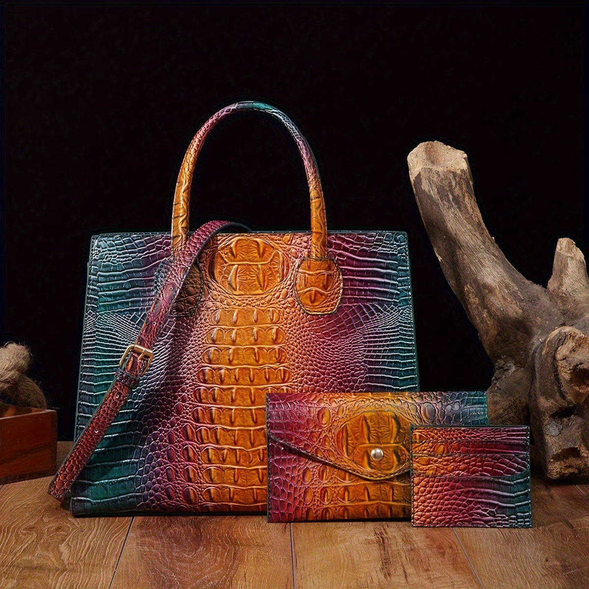 Bolso de mano/bolso de mano color degradado con cartera sin asas y tarjetero nuevo sin etiquetas