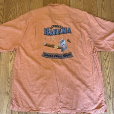 Tommy Bahama Orange 100 Silk Island Chop Shop Cigar Embroidered Shirt Size L