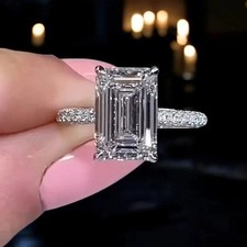 4.0 CT Emerald Cut Lab-Created Solitaire Engagement Ring 14K White Gold Plated