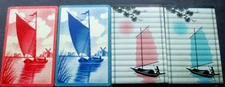 4 Single Vintage Swap Playing Cards Old Small Fishing Boats Sampan Pairs