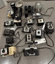 Vintage Camera Lot Yashica 35mm TLR Box Cameras Lenses  Flashes Untested As-Is