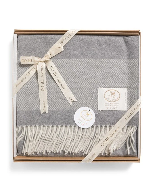 Сделано в Италии кашемир в коробке плед серый и светло-серый 55 x 70 бахрома подарок - Изображение 4 из 4