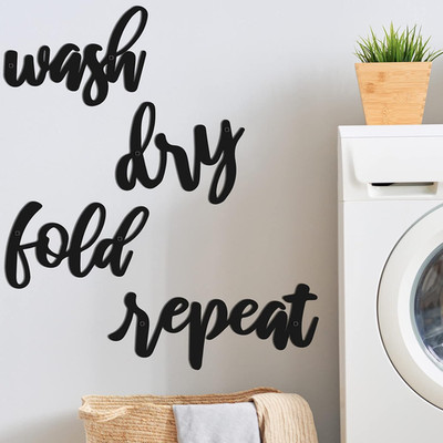 4 Pieces Laundry Sign Room Decor Metal Wash Dry Fold Repeat Wall Arts Signs Funn