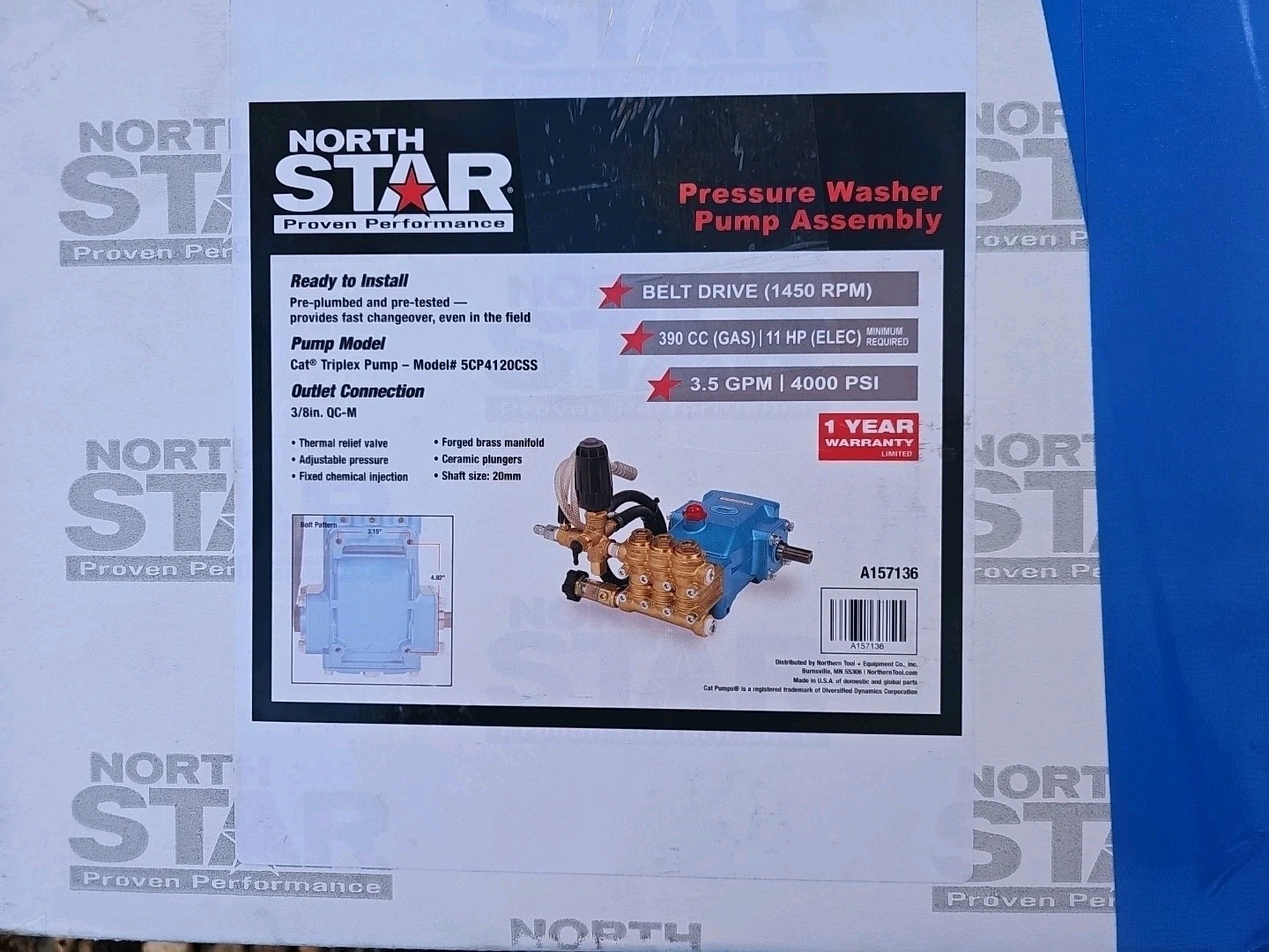 CAT Pressure Washer Pump Assembly, 4000 PSI, 3.5 GPM, Belt Drive, Gas/Electric,