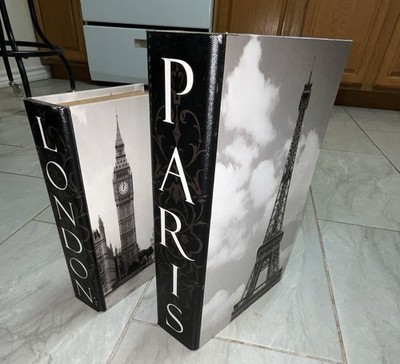 Hobby Lobby Home Accents Set of 2 Paris & London Faux Book Boxes w/ Lid