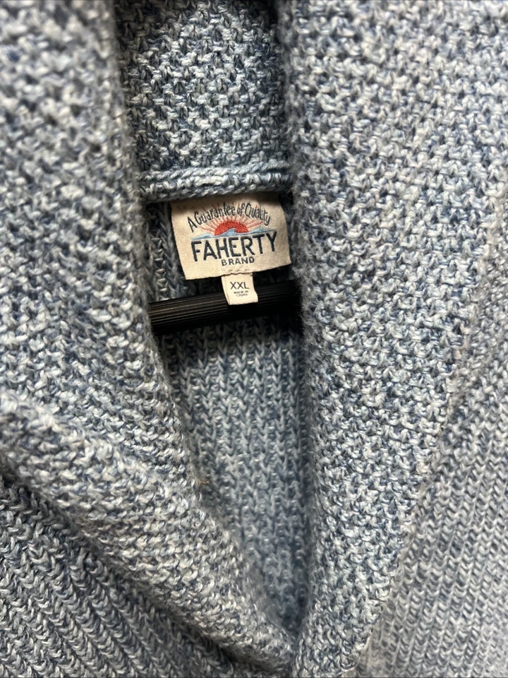 Cardigã suéter masculino xale entrada Faherty tamanho XXL azul claro - Imagem 2 de 4