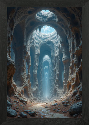 Mysterious Cave Tunnel with Sky Ope Framed Wall Art Poster Canvas Print Picture