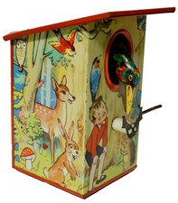 Alte Blechspielzeug Spardose Vogelhaus money box Blech Spardosen Vogel Haus bird