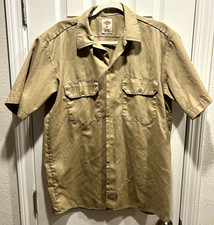 Dickies Men's Beige M Short Sleeve Button Front Twill Poly/Cotton Work Shirt