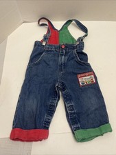 Oshkosh B'Gosh Vintage VESTBAK Denim Overalls Suspenders Red Green 18 Months