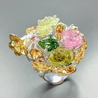 Luxury carving Natural Tourmaline Ring 925 Sterling Silver Size 8 /R469833