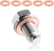 Magnetic Oil Drain Plug, M12X1.5 Aluminum Alloy Sump Drain Nut Bolt with 5 Coppe