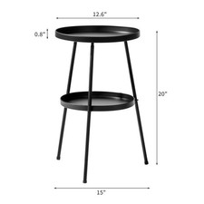 Patio Small Side Table, Round 2 Tier End Table, Metal Round Coffee Table For Ind