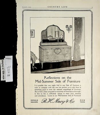 1919 RH Macy Co Mid-Summer Furniture Vintage Print Ad 6144