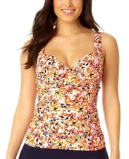 Anne Cole Women Coral Ditsy Print Retro Twist Underwire Tankini Top Size 32C/34B