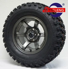 GOLF CART 12"x7" GUNMETAL 'GT' WHEELS / RIMS and 23" All Terrain TIRES SET OF 4 