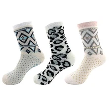 Double Layer Extra Thick Super Soft Warm Fuzzy Home Socks, 3 Pairs - Assort I