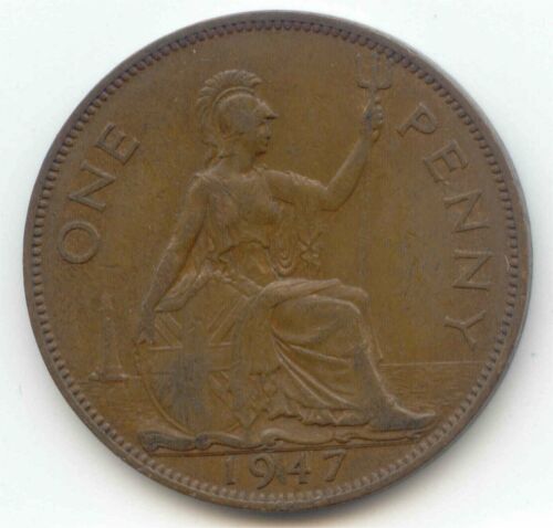 UK 1947 Bronze Penny (95.5% Copper) Pence Great Britain EXACT COIN