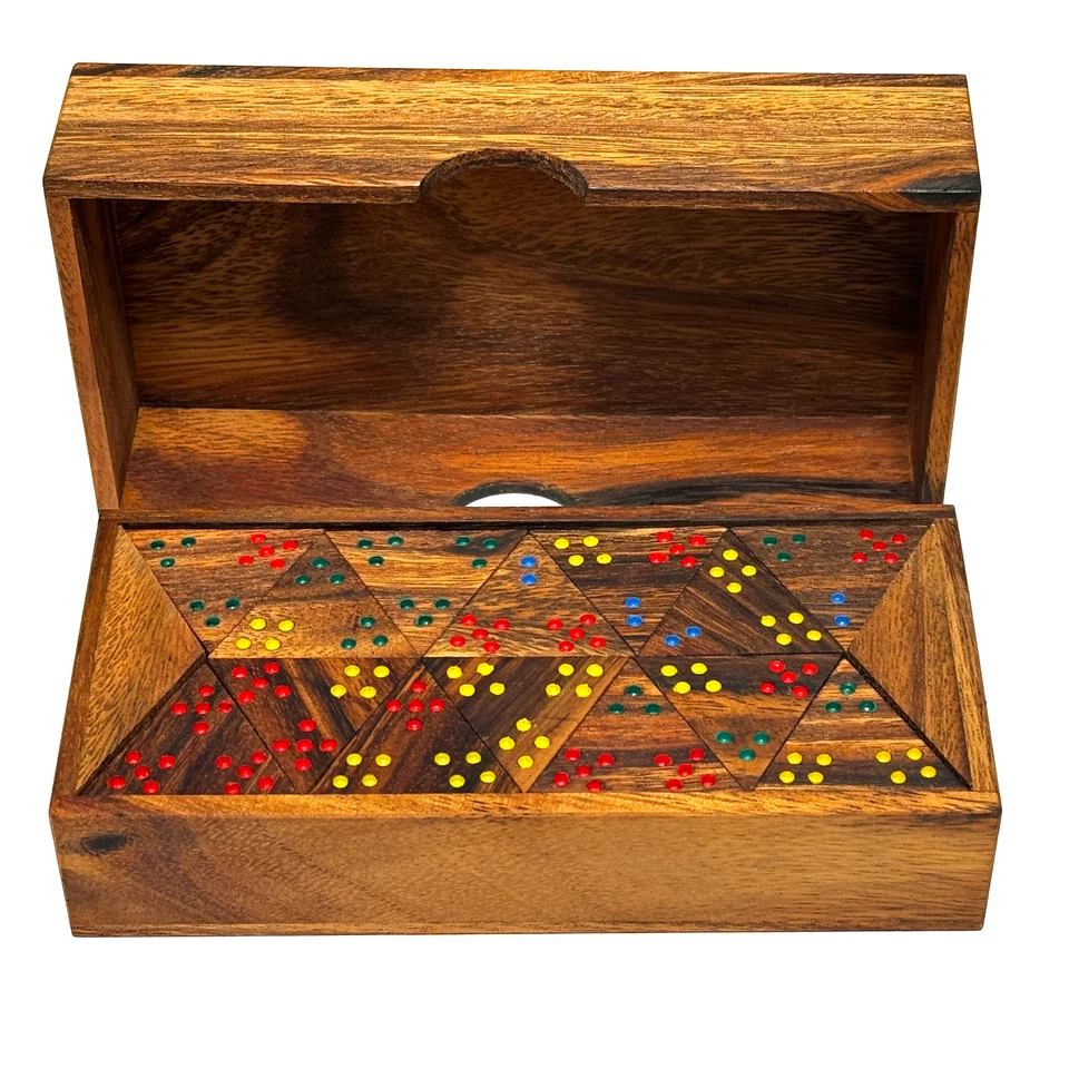 CRAFTY ARTISAN® Holz Handarbeit Tri-Ominos Dreieckige Tri Dominos Spiel Set in Holzbox