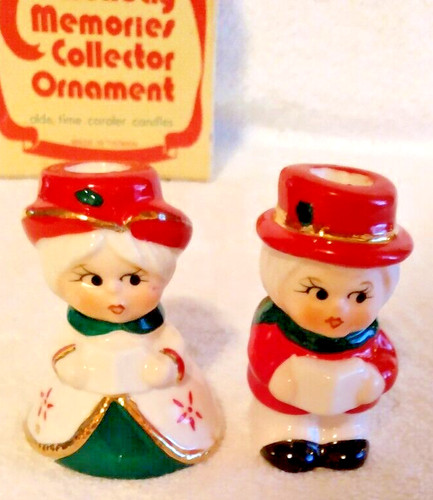 Vintage Olde Time Carolers Holiday Memories Candle Holders W/Box